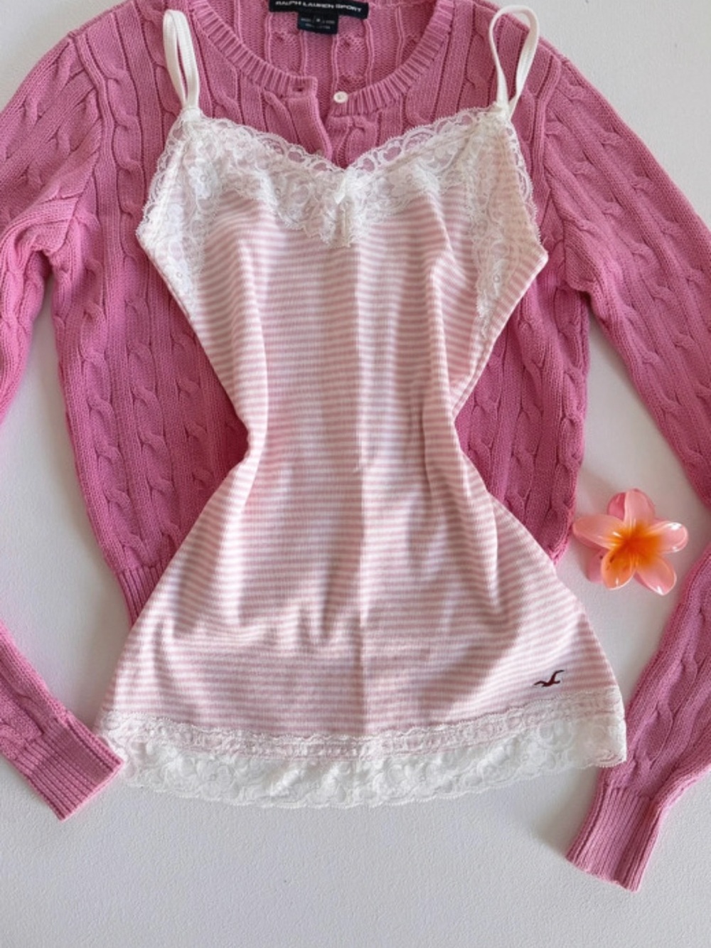 Hollister Pink Gingham Lace Trim Cami Top